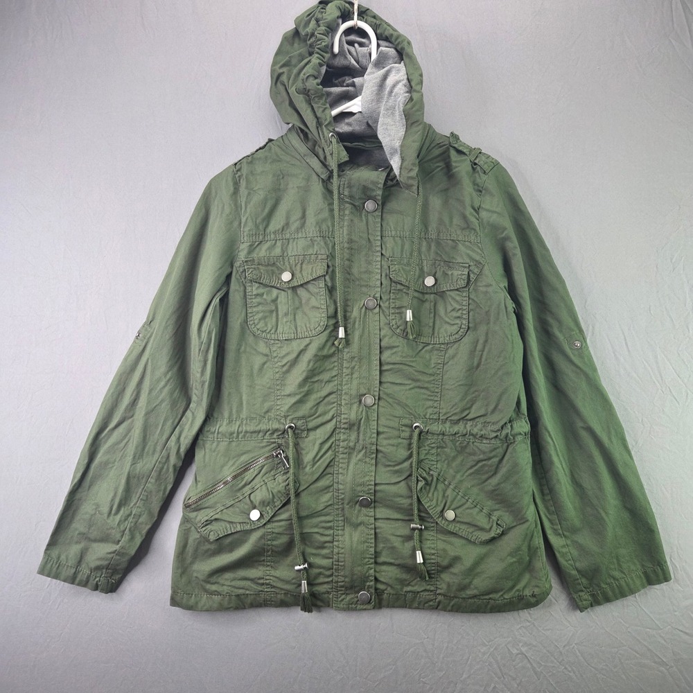 Snobbish Collection Utility Jacket Womens Large Green Hooded Military Anorak L